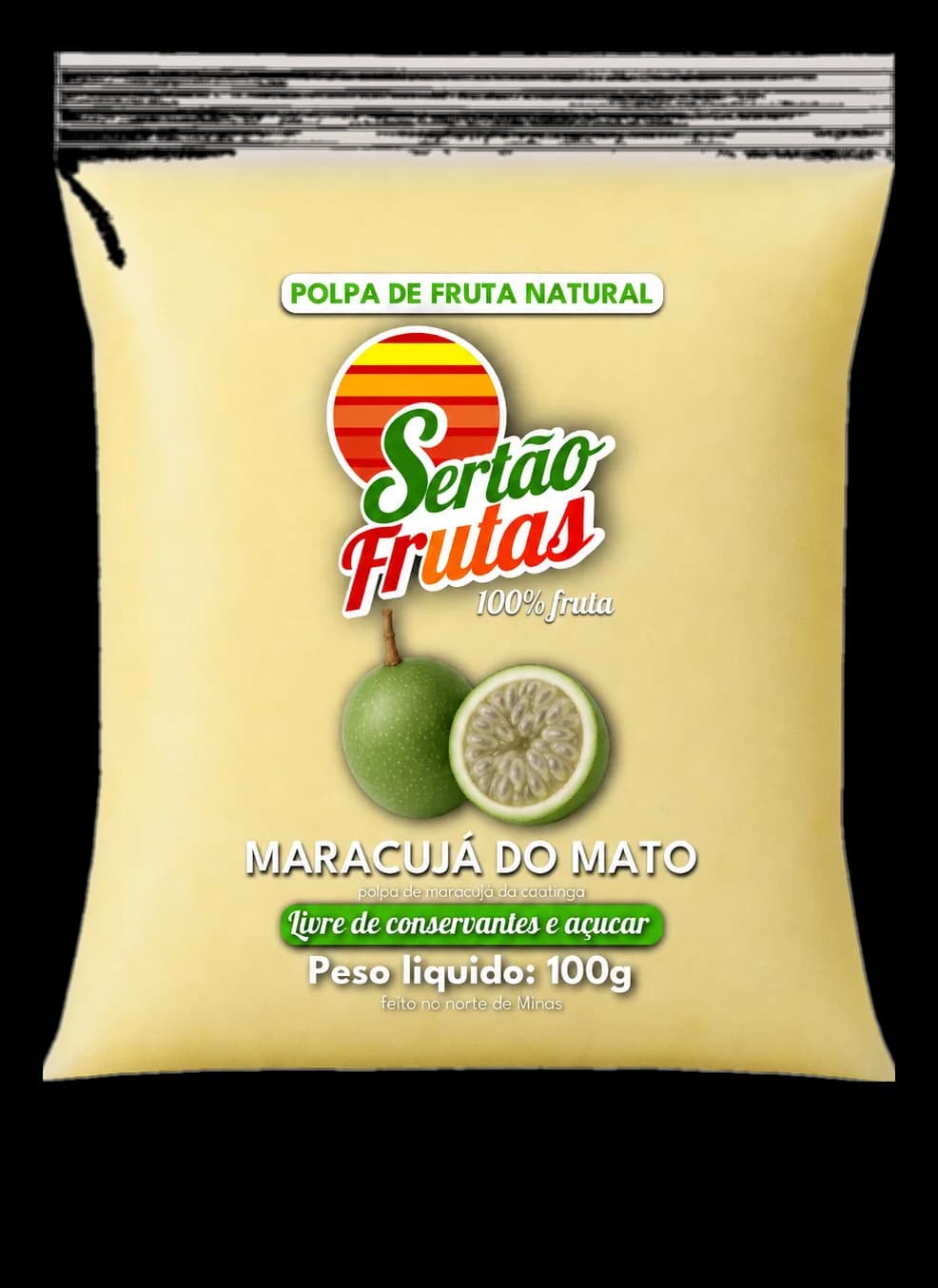 Embalagem da polpa de Maracujá-do-Mato Sertão Frutas, 100g
